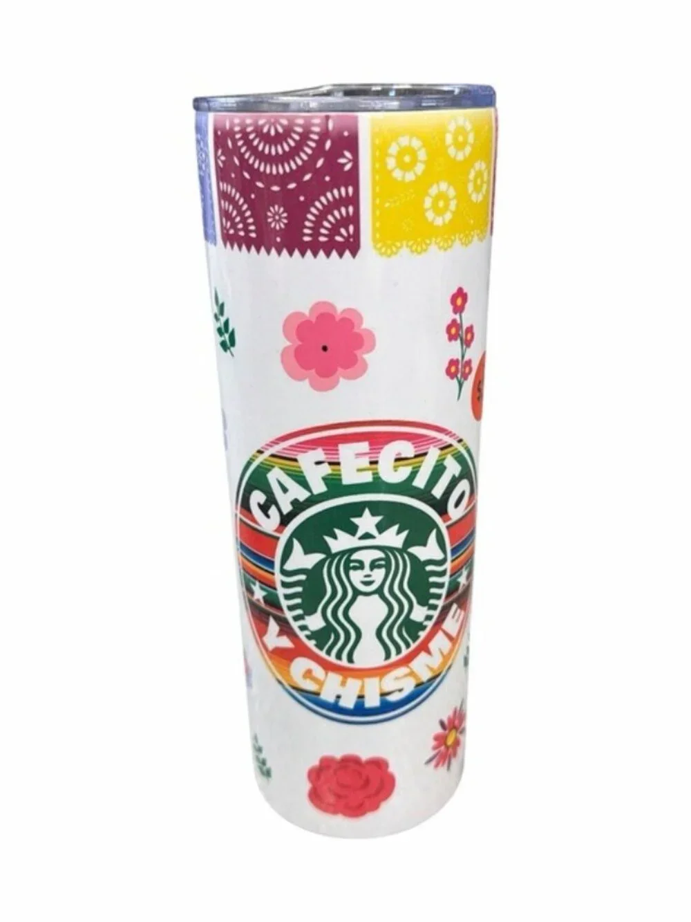 Cafecito Y Chisme Colorful Floral Insulated Tumbler With Lid 20 Oz
